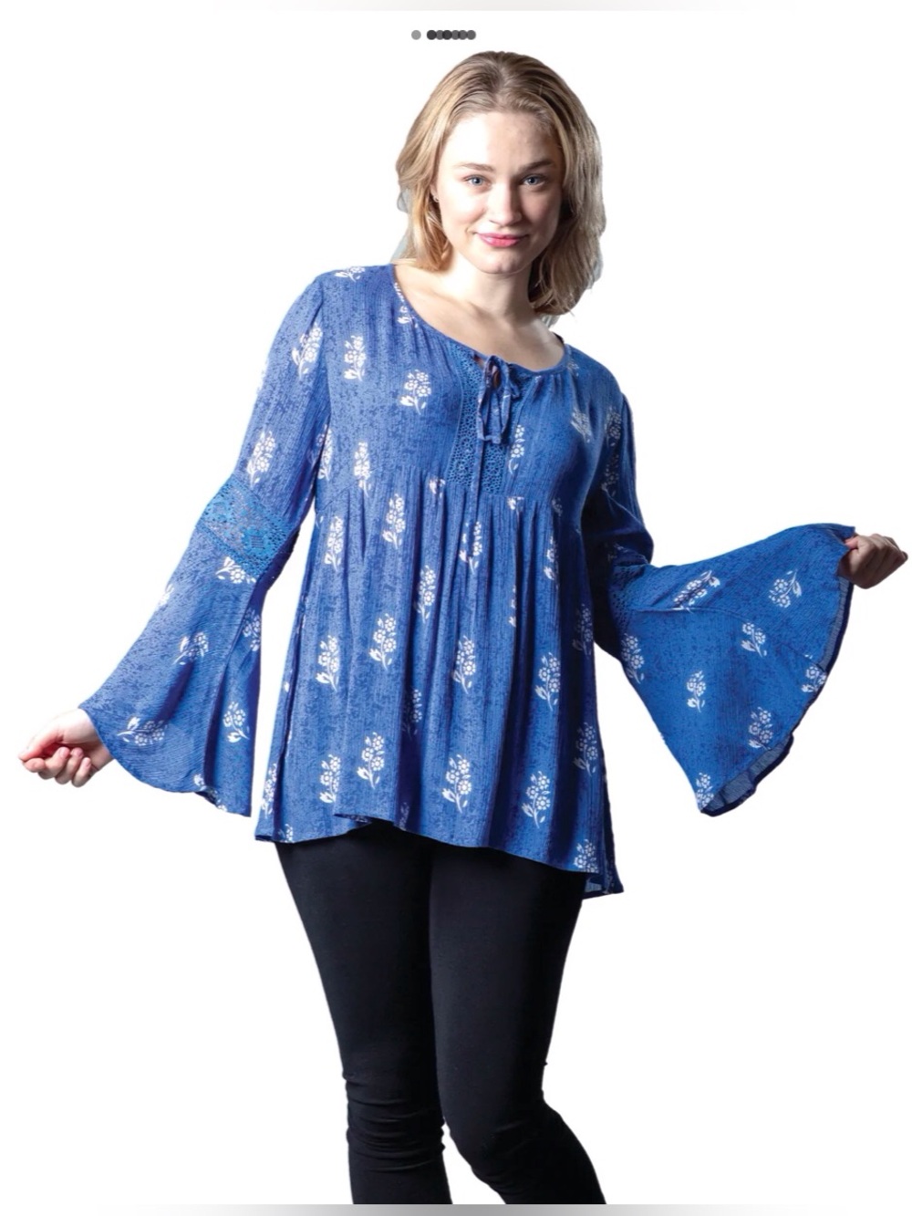 Papa Vancouver Printed Bell Sleeve Peasant Blouse